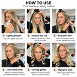 Six-step illustrated guide to wrapping, setting and releasing heatless curls