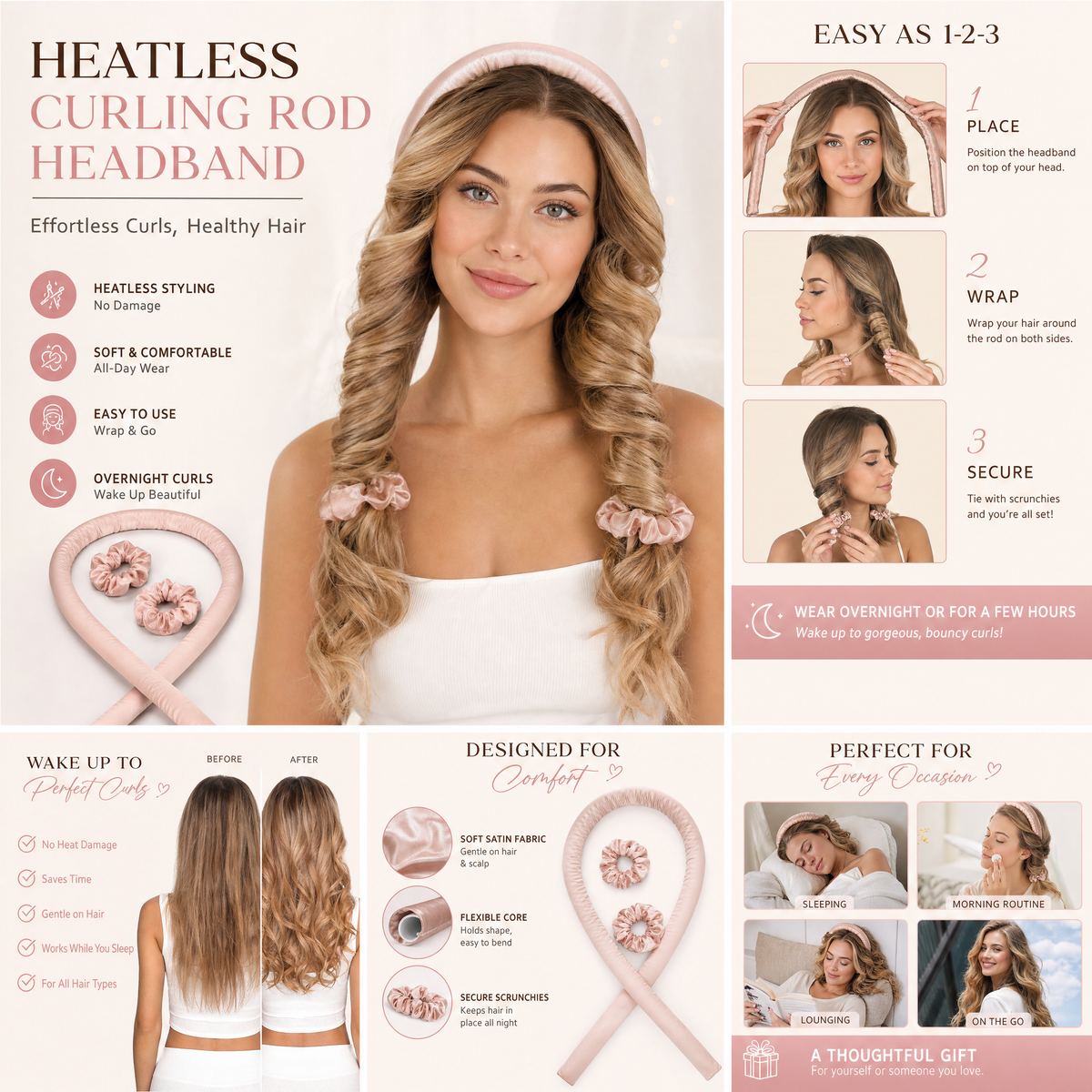 Heatless curling styling illustration